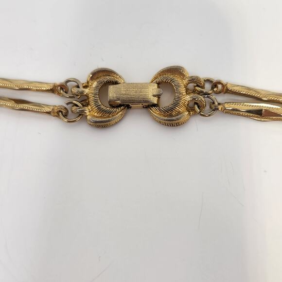 Kramer Sphere Pendant Tassel Double Strand Chain Necklace Gold Tone Vintage - Picture 4 of 6